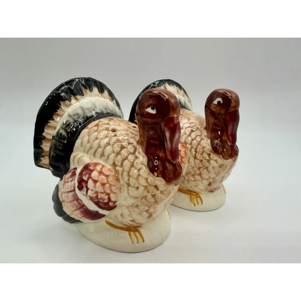Vintage Turkey Toms Salt & Pepper Shakers Japan Thanksgiving Decor Ceramic Set